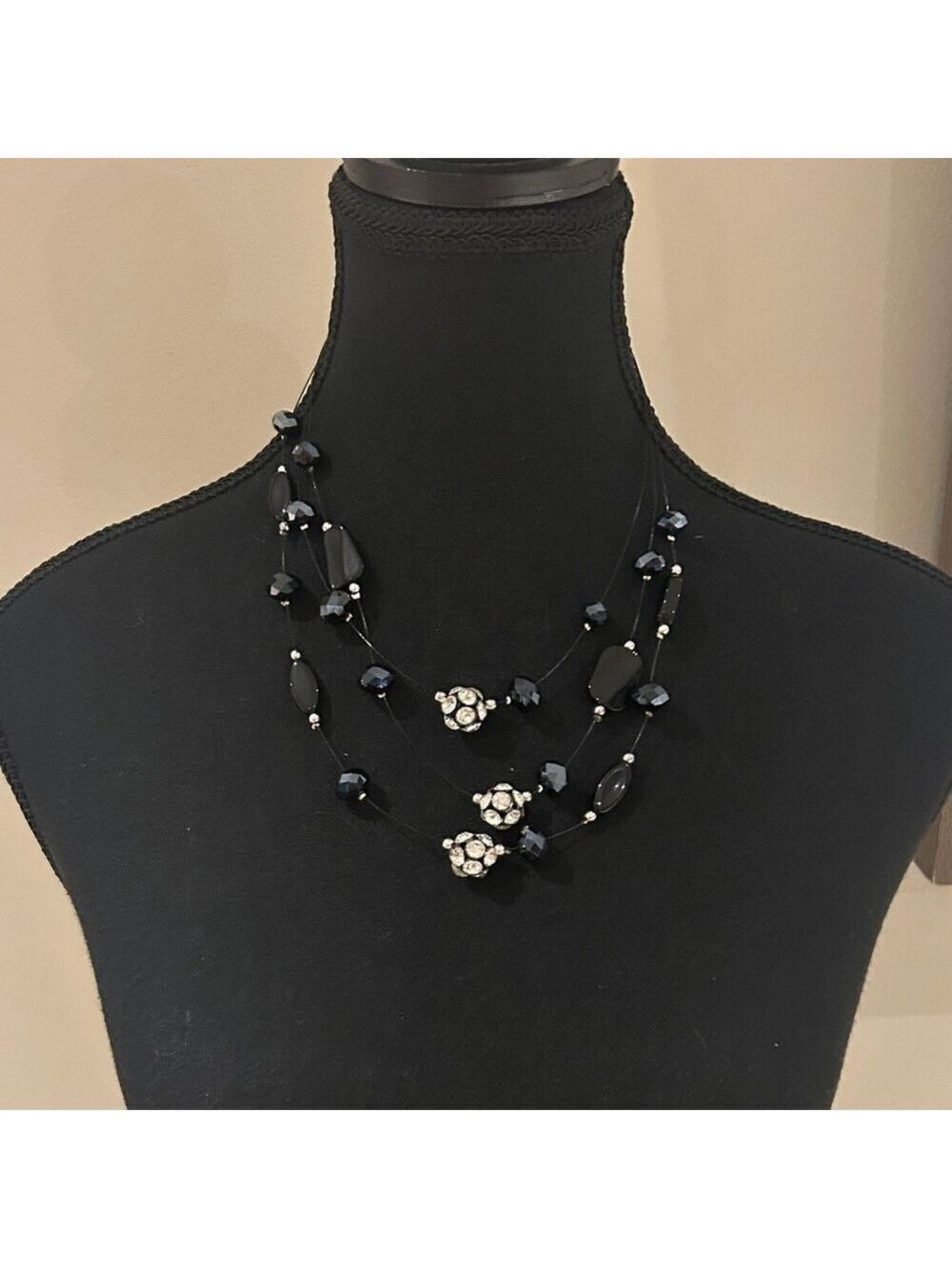 Le Chateau Dark Blue and Silver Beaded Necklace
